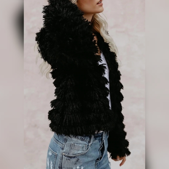 Black Fluffy Jacket for Winter and Fall - Picture 5 of 8